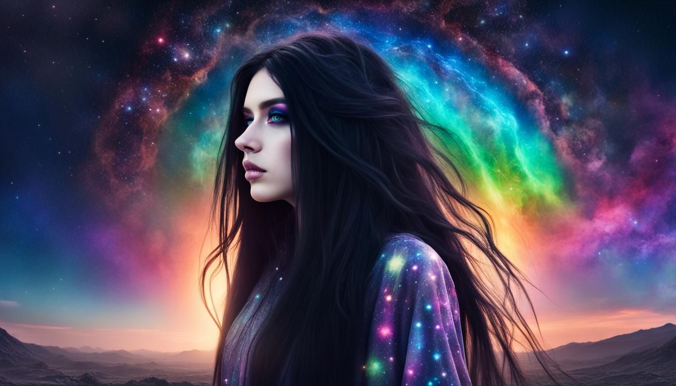Enchanting Lovecraftian Girl on Cosmic Landscape