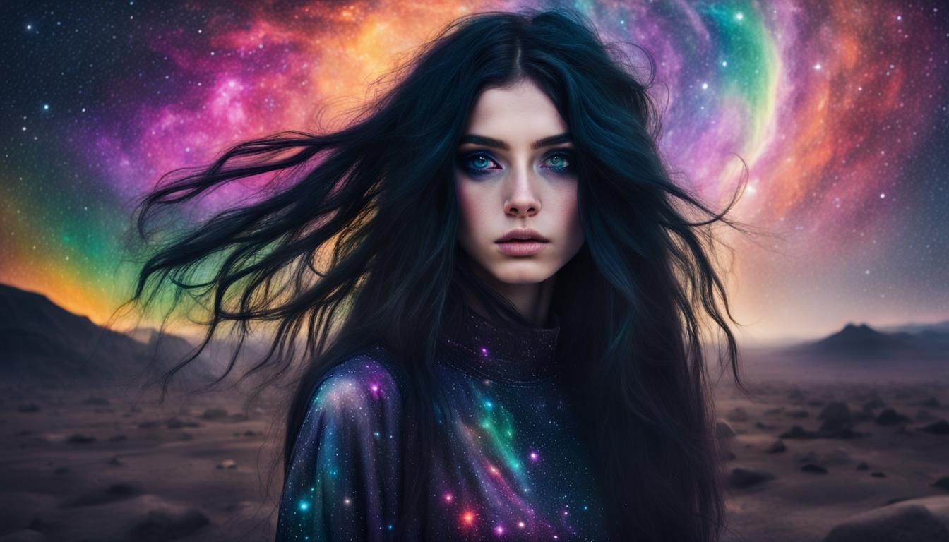 Enchanting Galactic Girl on Cosmic Landscape