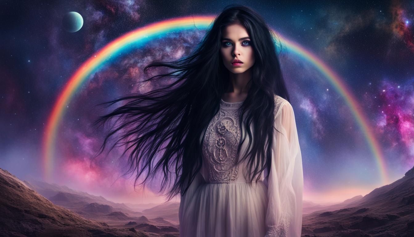 Enchanting Lovecraftian Girl on Cosmic Landscape