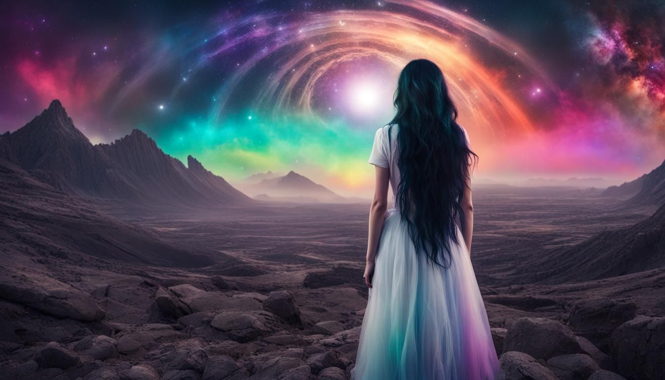 Enchanting Galactic Girl on Cosmic Landscape