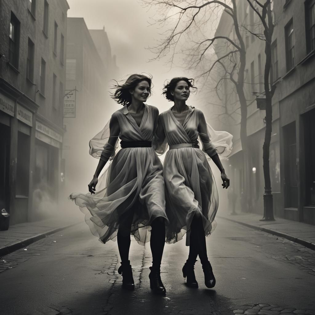 Women Back to Back in Lindbergh-Style Black and White