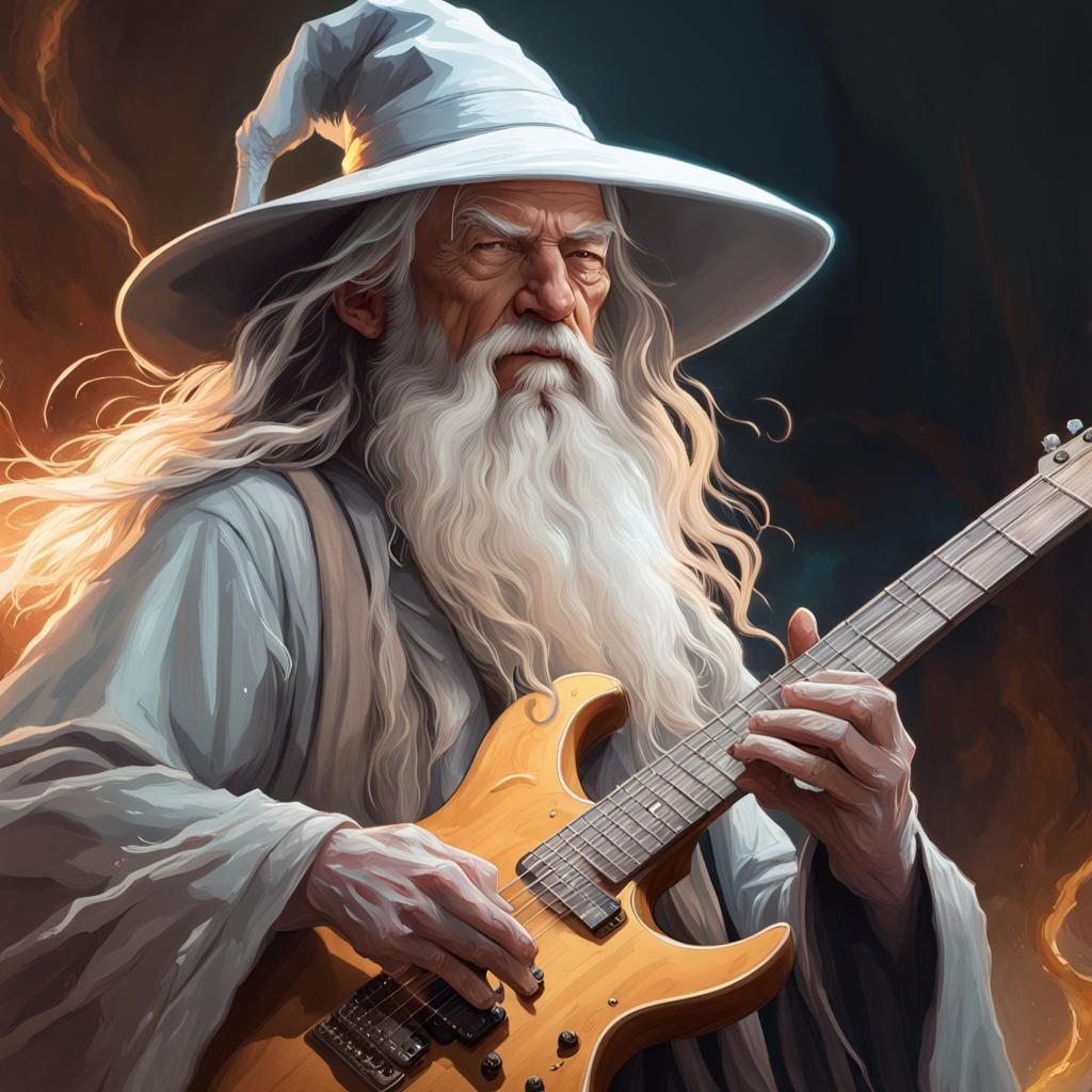 Gandalf Shreds: Electric Guitar Portrait in Artgerm Style