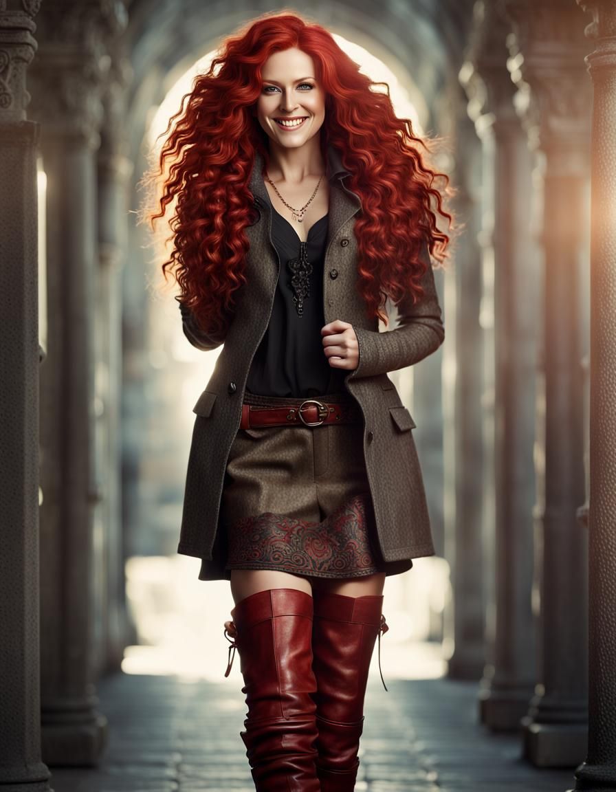 Woman with Red Hair and Sly Smile in Photorealistic Style