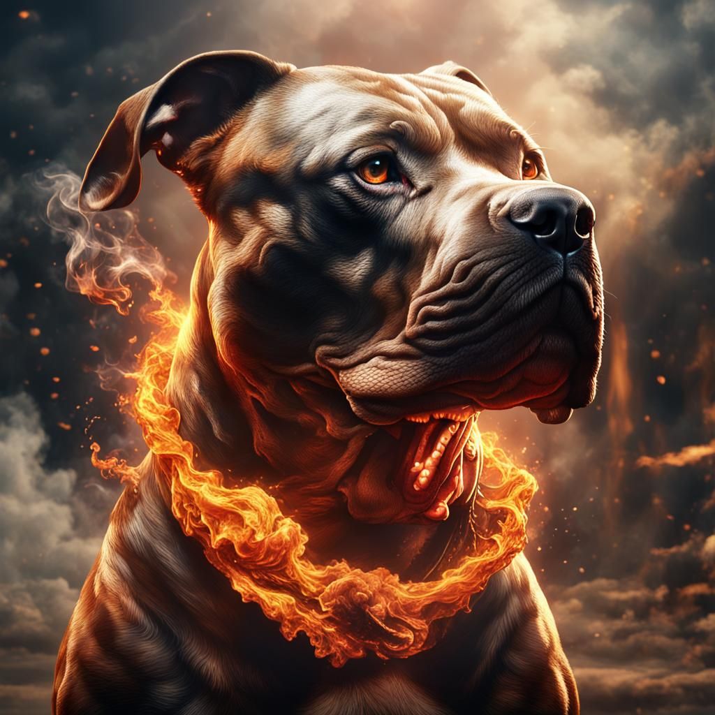 Fiery Pit Bull Fantasy Concept Art