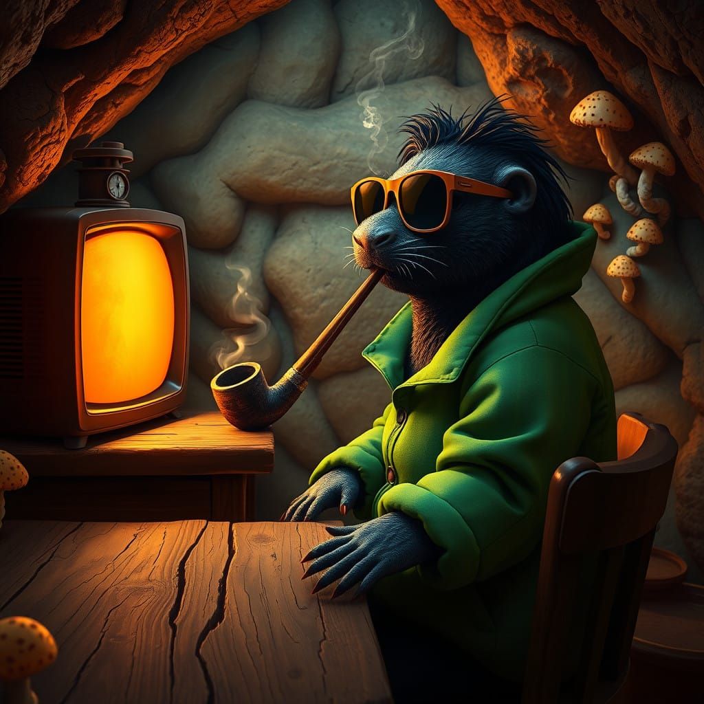 Cozy Mole's TV Night in Earthy Paradise