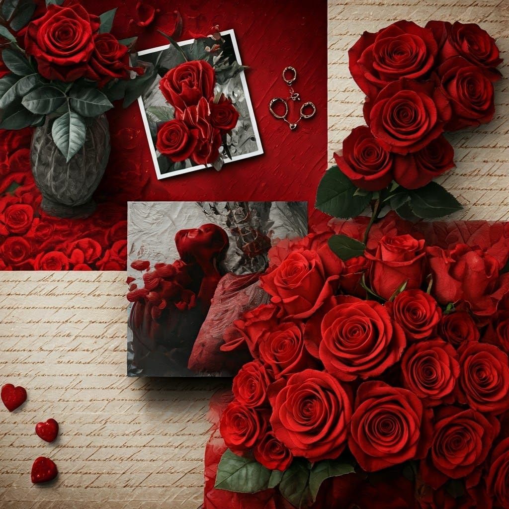 Romantic Red Collage of Love and Roses