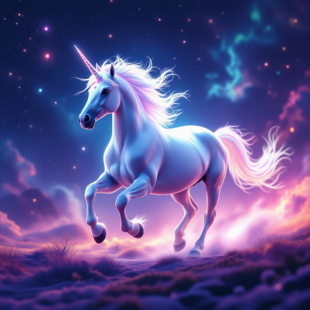 Majestic Unicorn Galloping Through Vibrant Cosmos