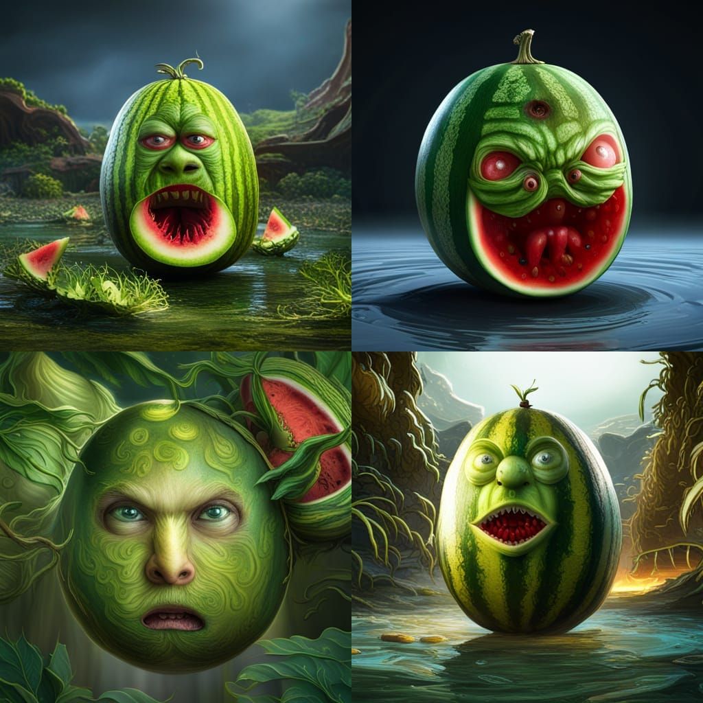 Mutant Watermelon with a Face: Detailed Matte Painting
