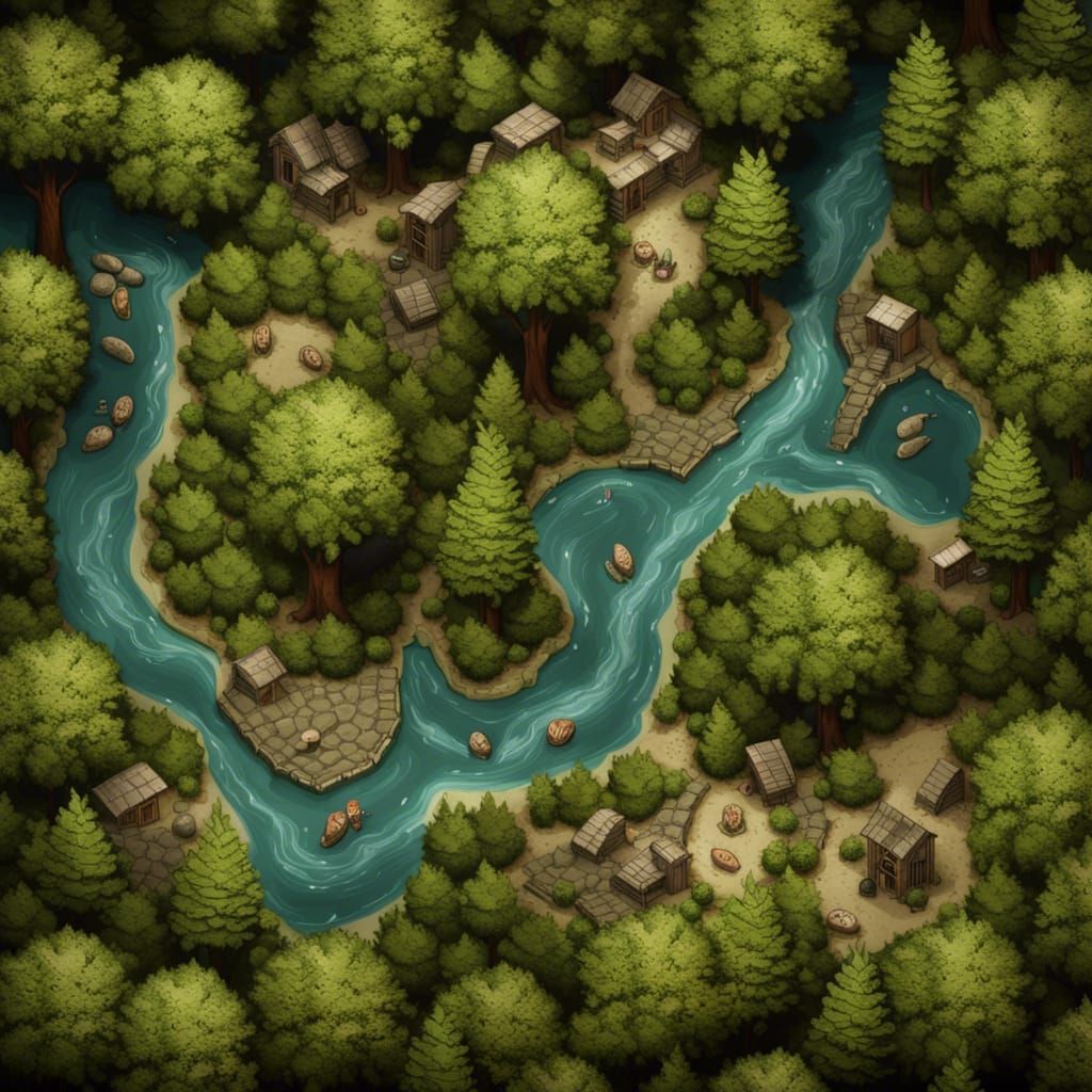 Detailed Forest Battlemap with River