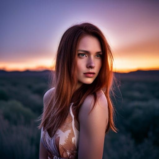 Outback Sunset Portrait of Ginger-Haired Woman