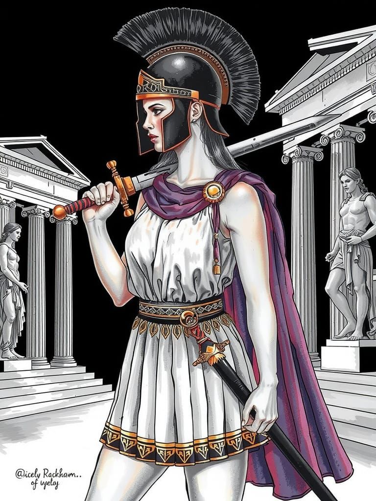 Ethereal Warrior Maiden in Ancient Greek Attire