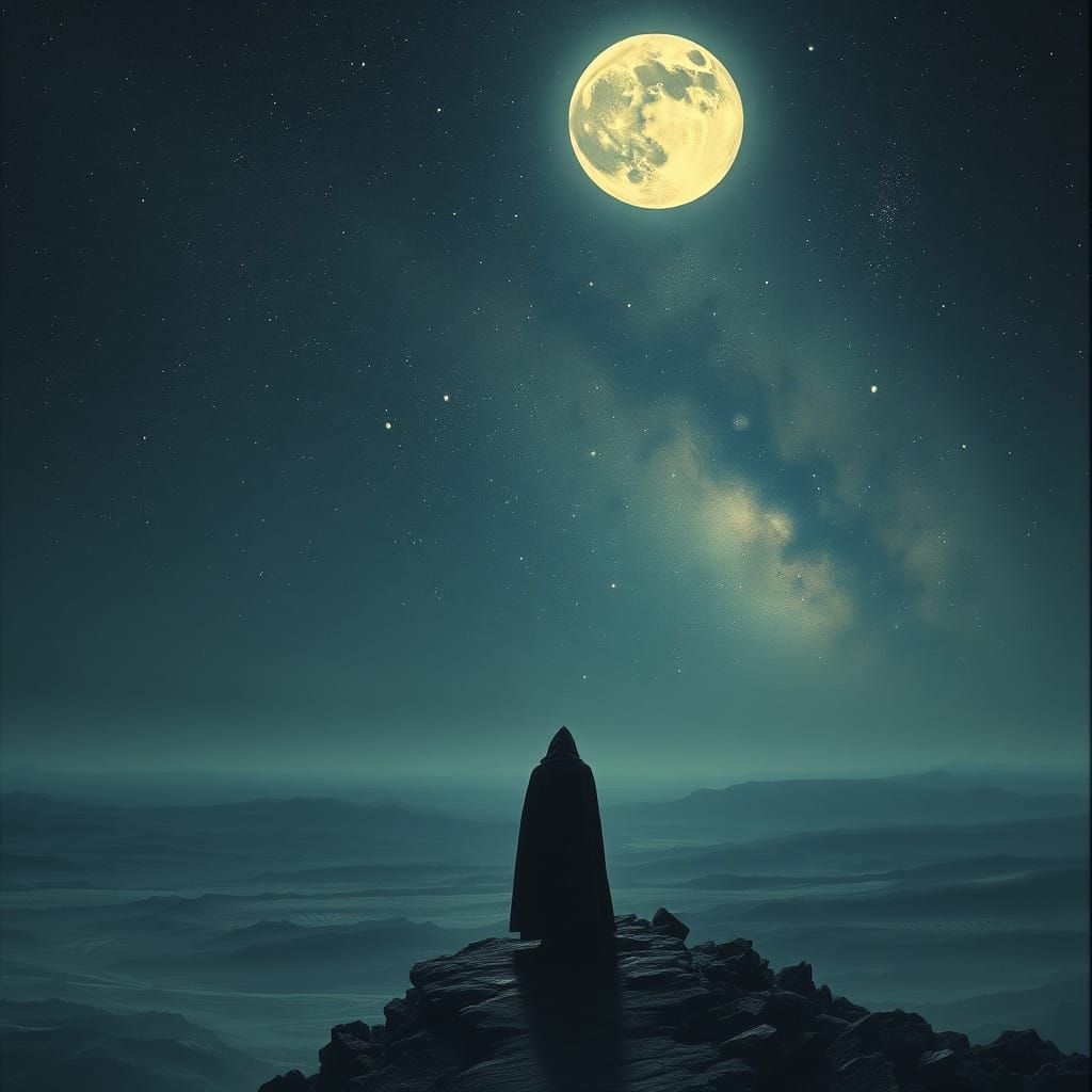 Surreal Dystopian Figure Condemned by Celestial Eyes