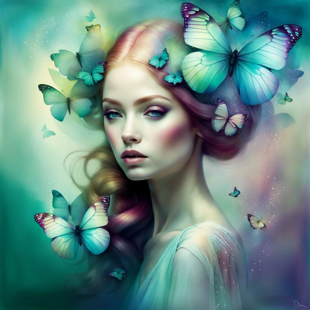 Ethereal Butterfly Girl Portrait in Dittmann Style