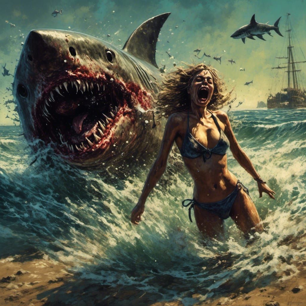 Zombie Shark Attack on a Sunny Beach