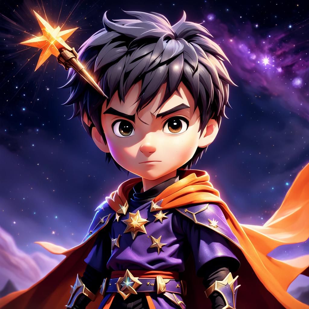 Chibi Prince Concept Art with Starry Sky