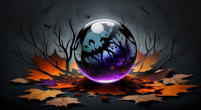 Halloween Ghoul in Glass Sphere: Ink Splatter Art