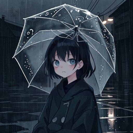 Emo Anime Girl in Dark Mourning