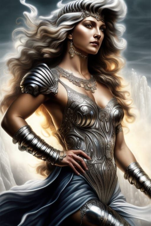 Silver Goddess in Victorian Style, Vivid Oil Painting