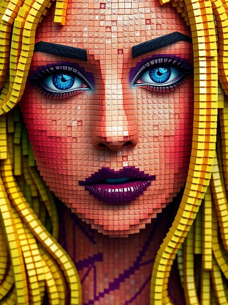 Vibrant Lego Pop Art Portrait of a Woman