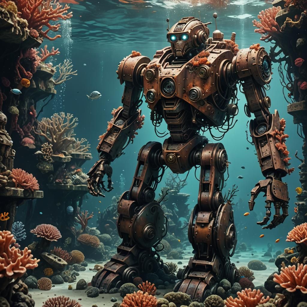 Coral-Covered Robot in Underwater Digital Painting