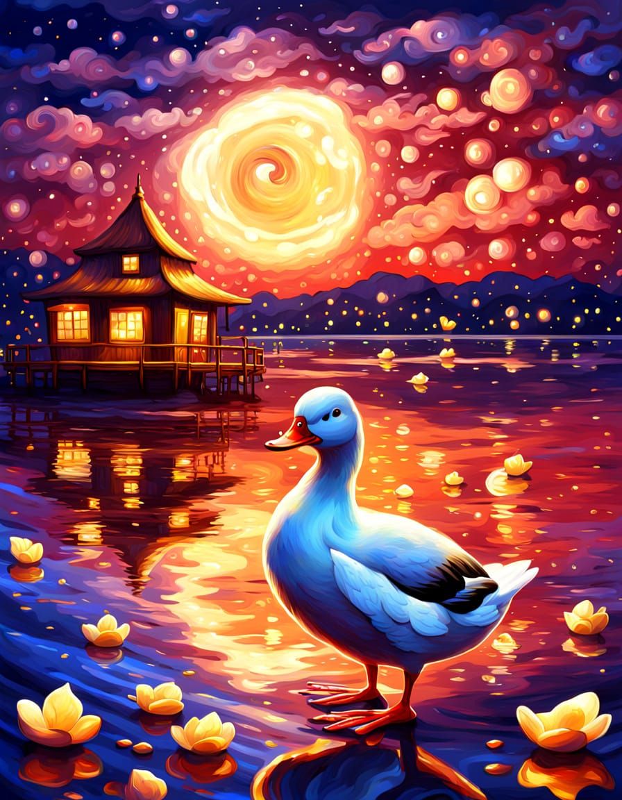 Beach Holiday Cherry with Duck: Digital Oil Painting