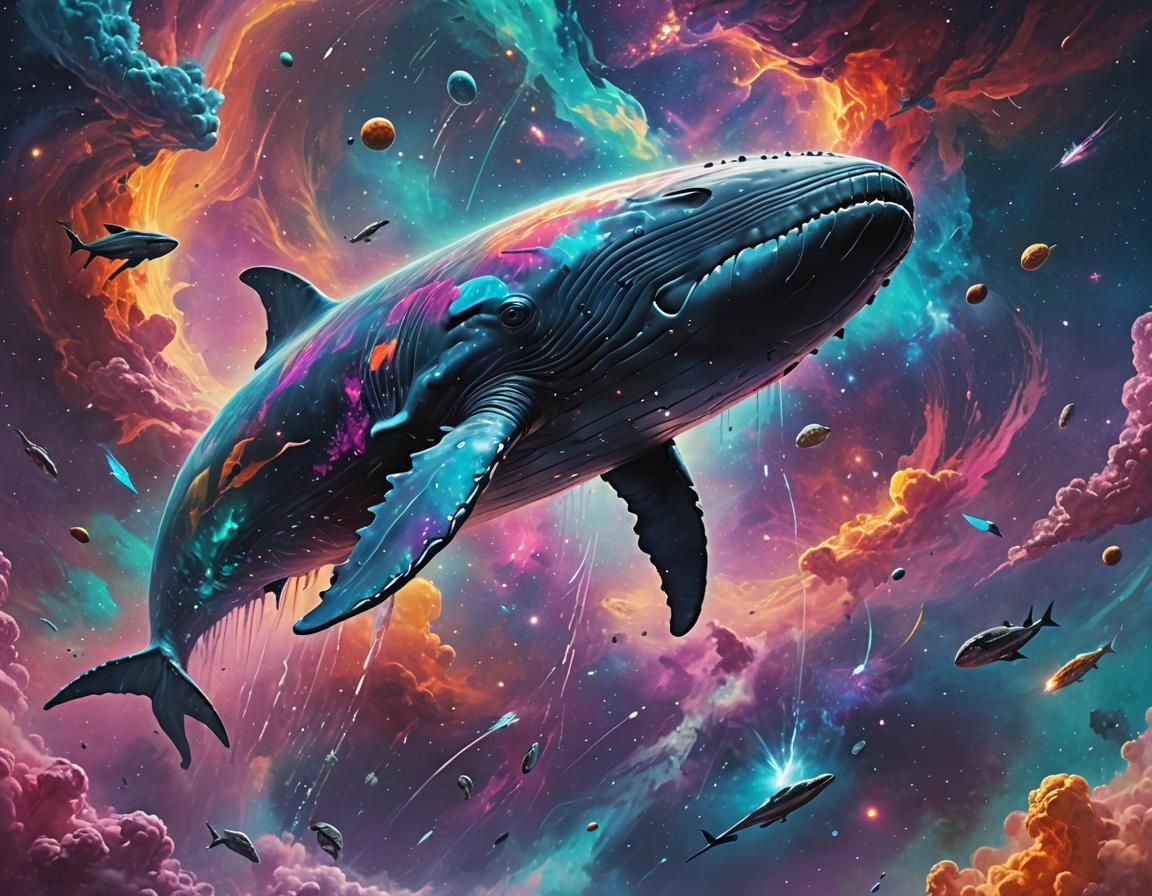 Colossal Space Whale in Bioluminescent Nebula