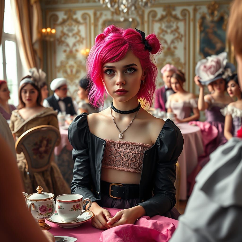 Girl at Victorian Tea Party in Baroque Digital Art