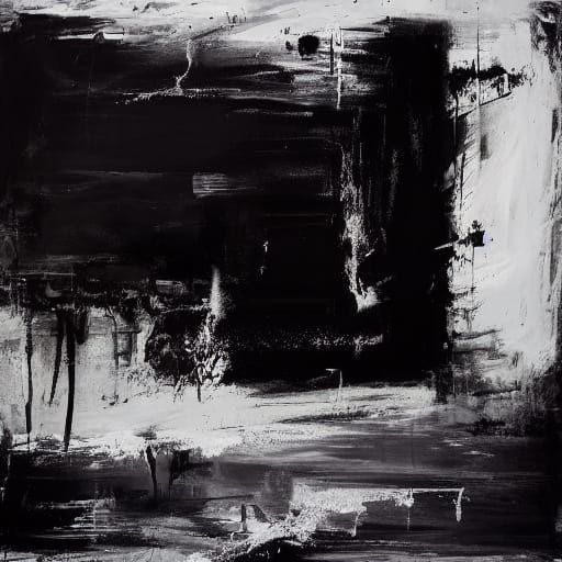 High Contrast Black and White Oil Painting Art in Minimalist...