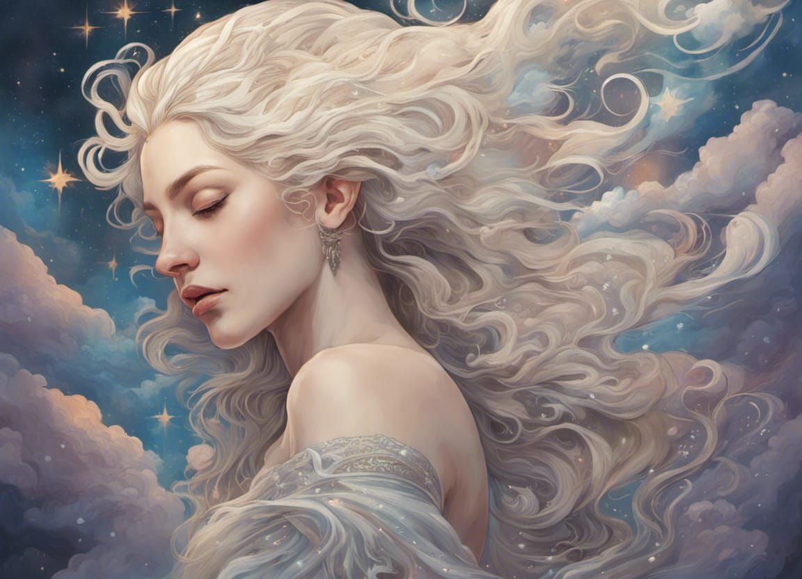 Art Nouveau Dream Goddess in Starry Dress
