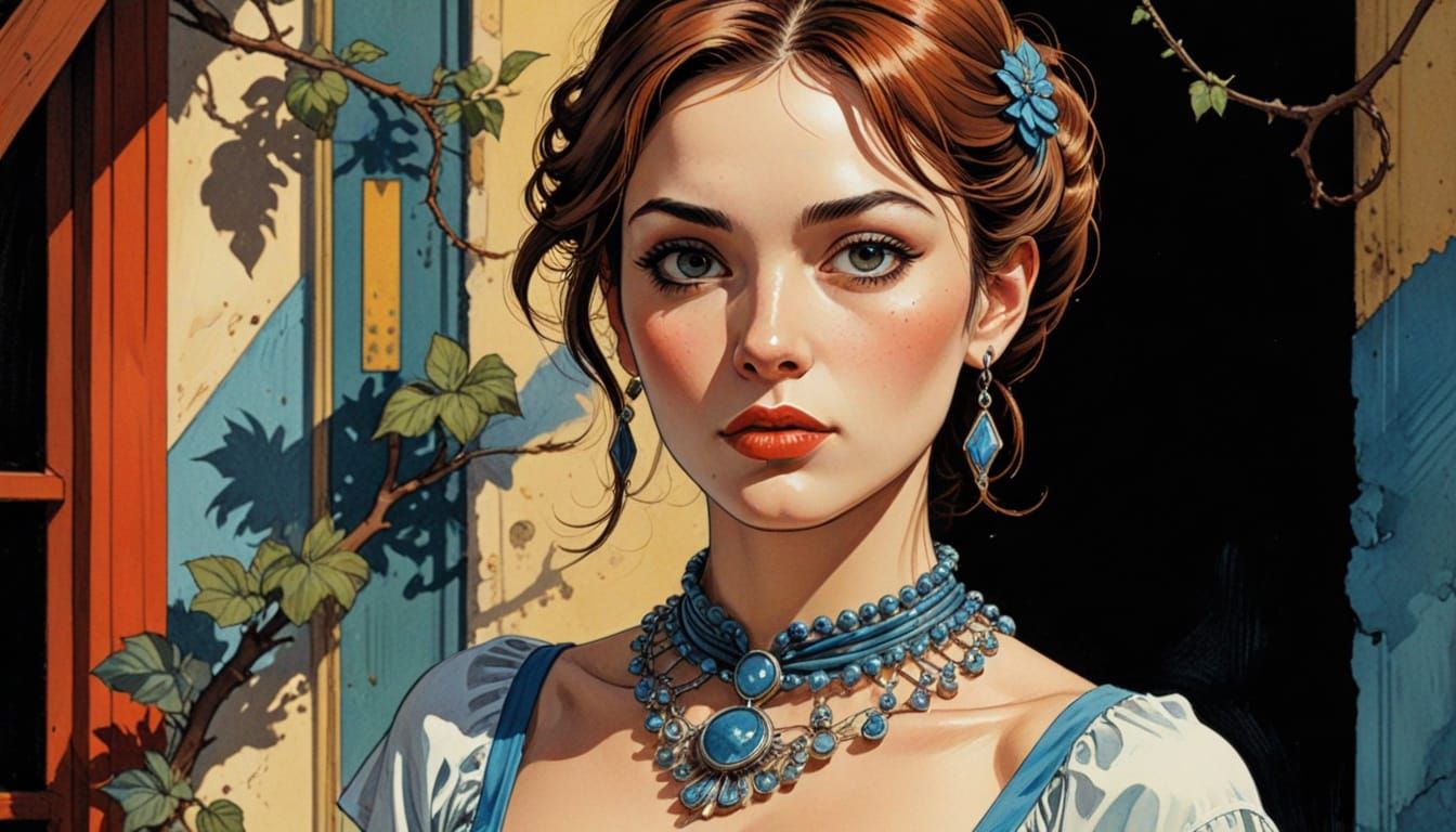 Vibrant Cartoon Portrait of a Jewel-Toned Girl