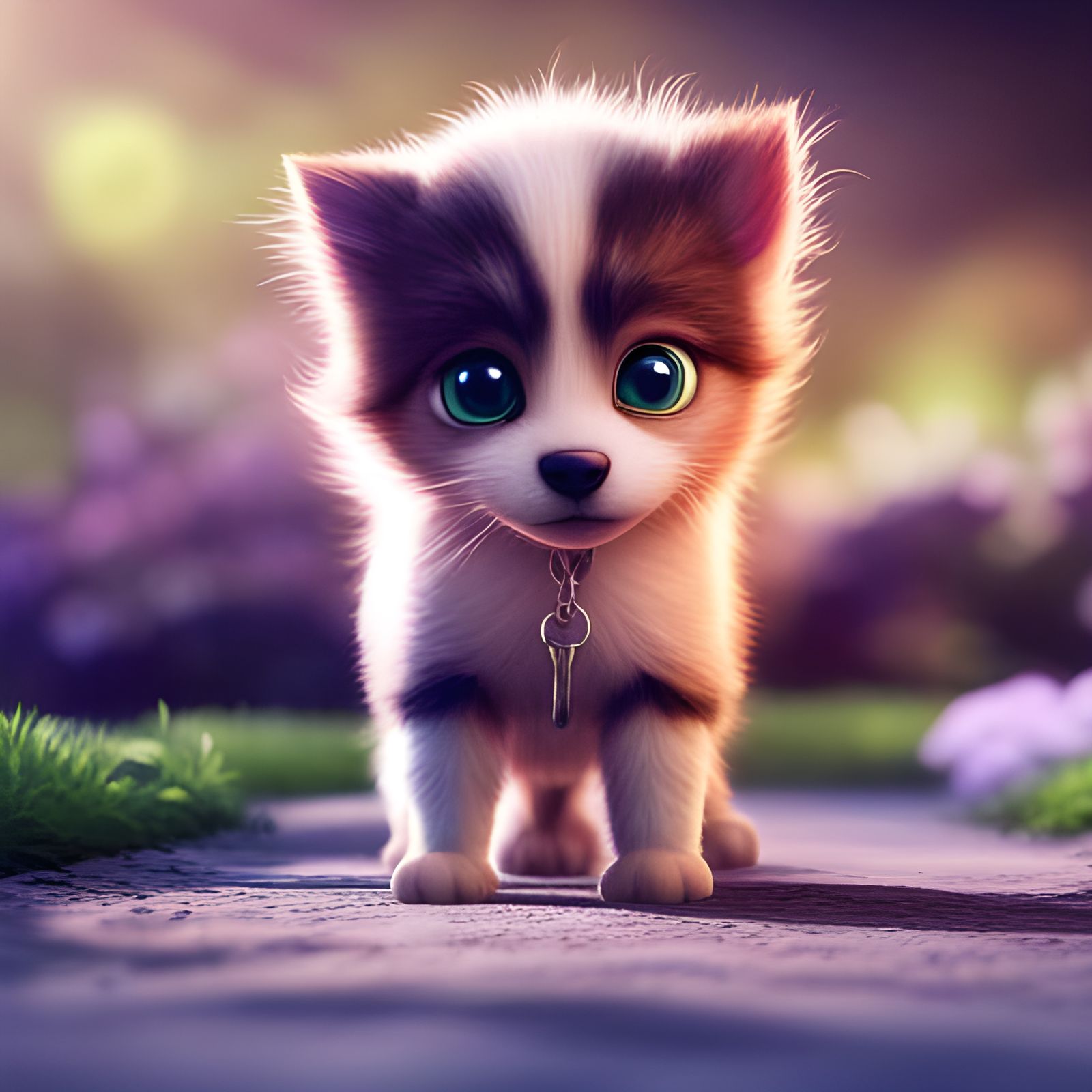 Colorful Chibi Puppy-Kitten in Pastel CGI Style