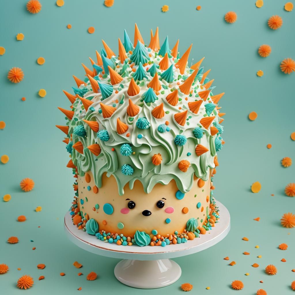 Cute Orange Mint Hedgehog Cake Splash Art