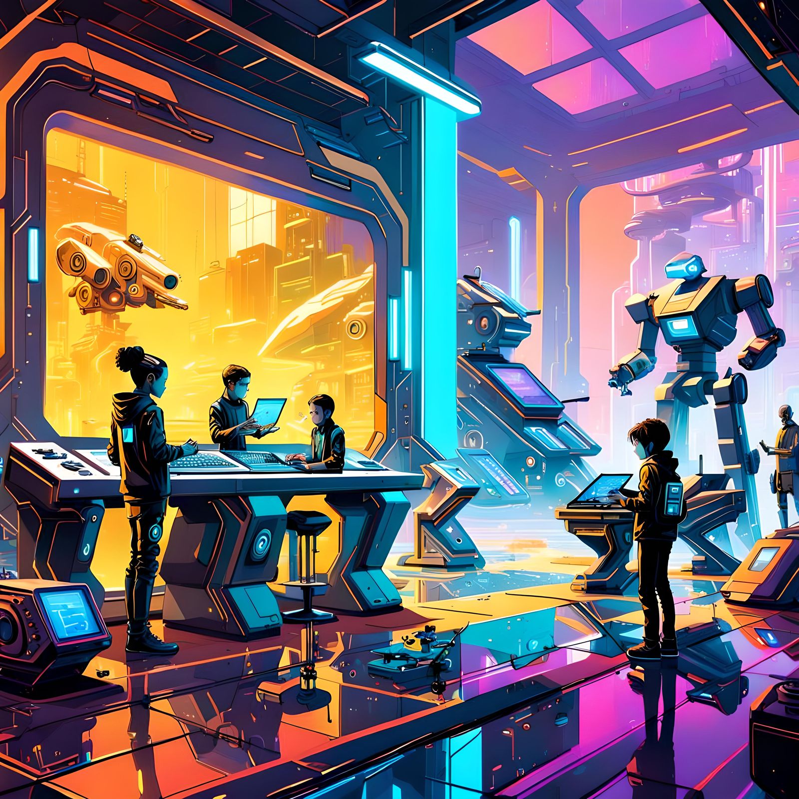 Kids Playing with Technology: Detailed Clipart Illustration