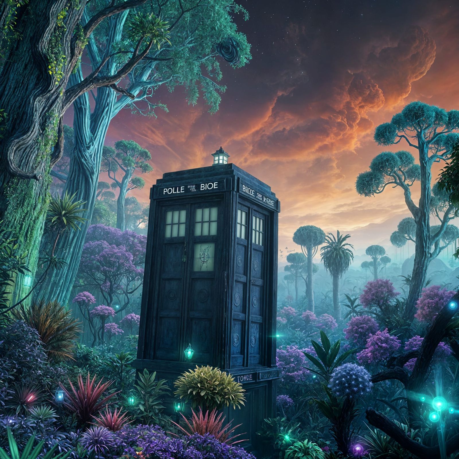 Tardis in a Bioluminescent Alien Jungle