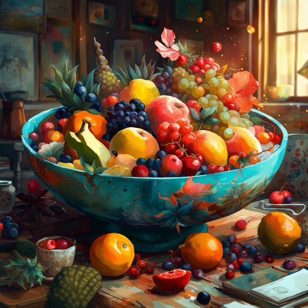 Bowl of Fruit Still Life in Triadic Colors
