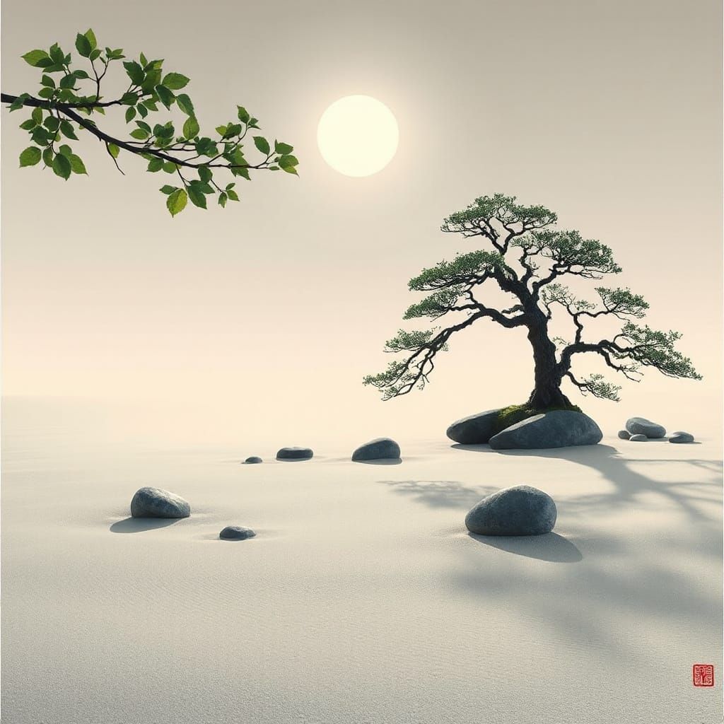 Moonlit Zen Garden in Traditional Japanese Style