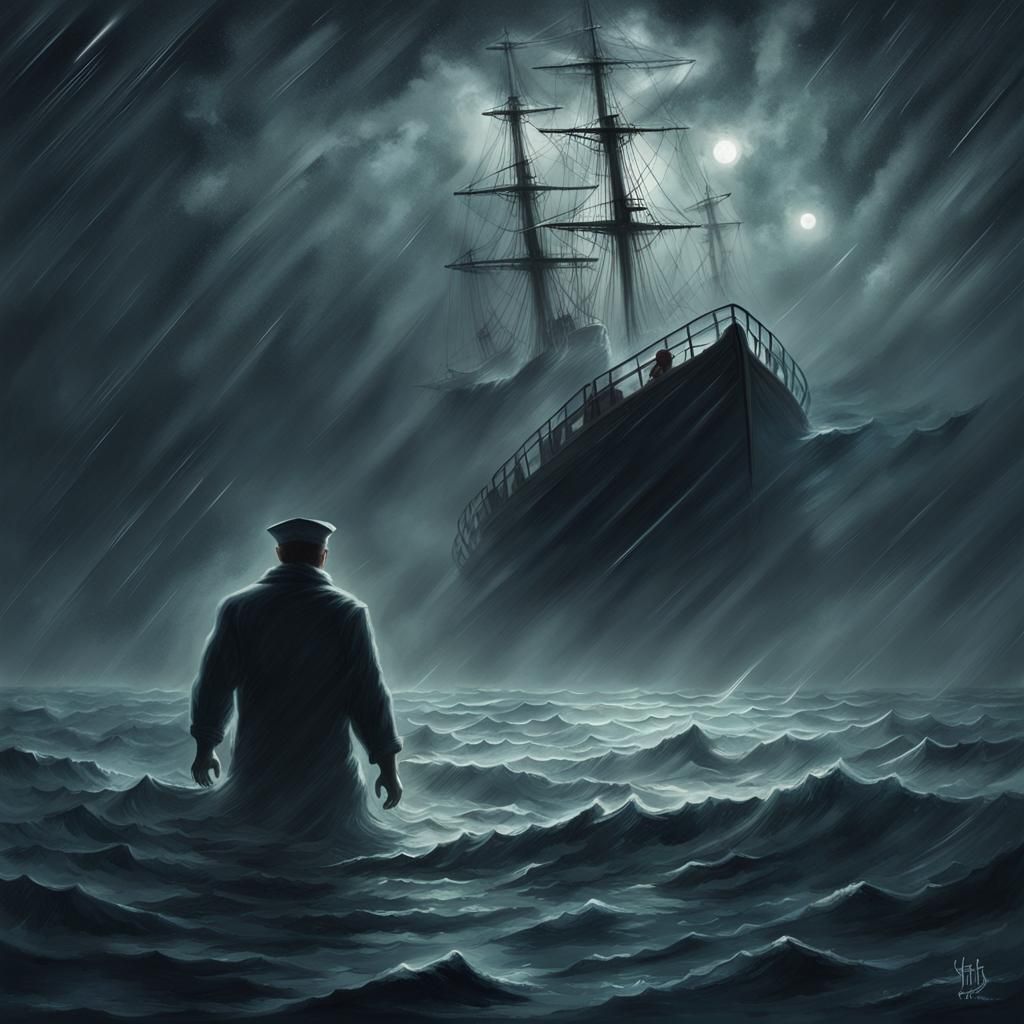 Sailor's Desperate Swim in Stormy Seas