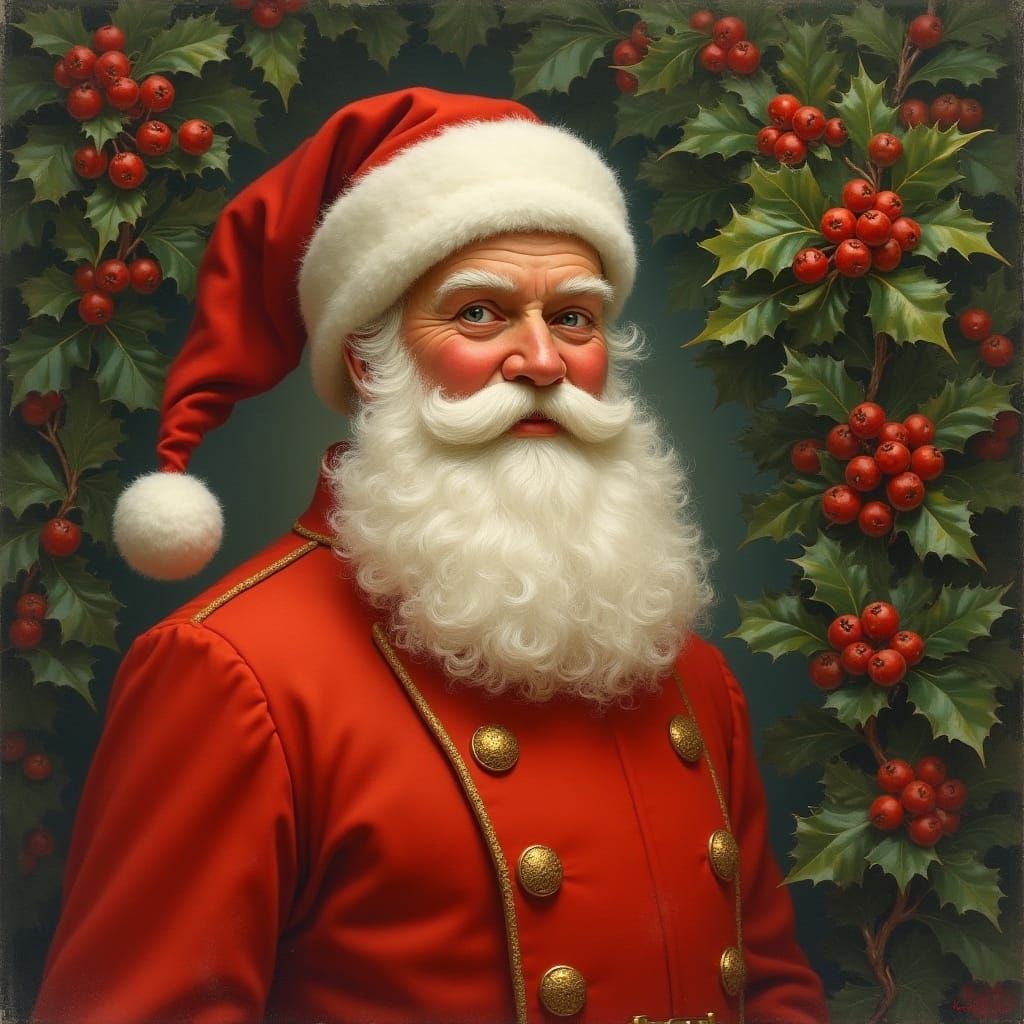 Santa Claus in Rockwell-esque Vintage Illustration