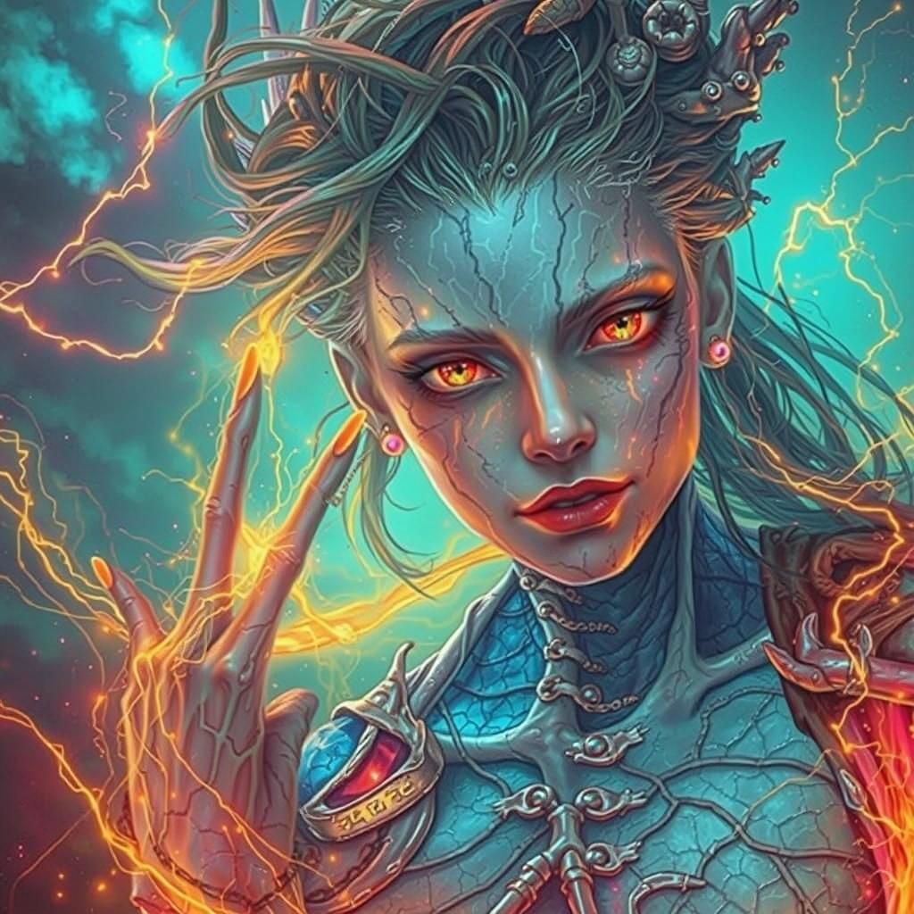 Ethereal Face with Glowing Eyes in Sci-Fi Surrealism