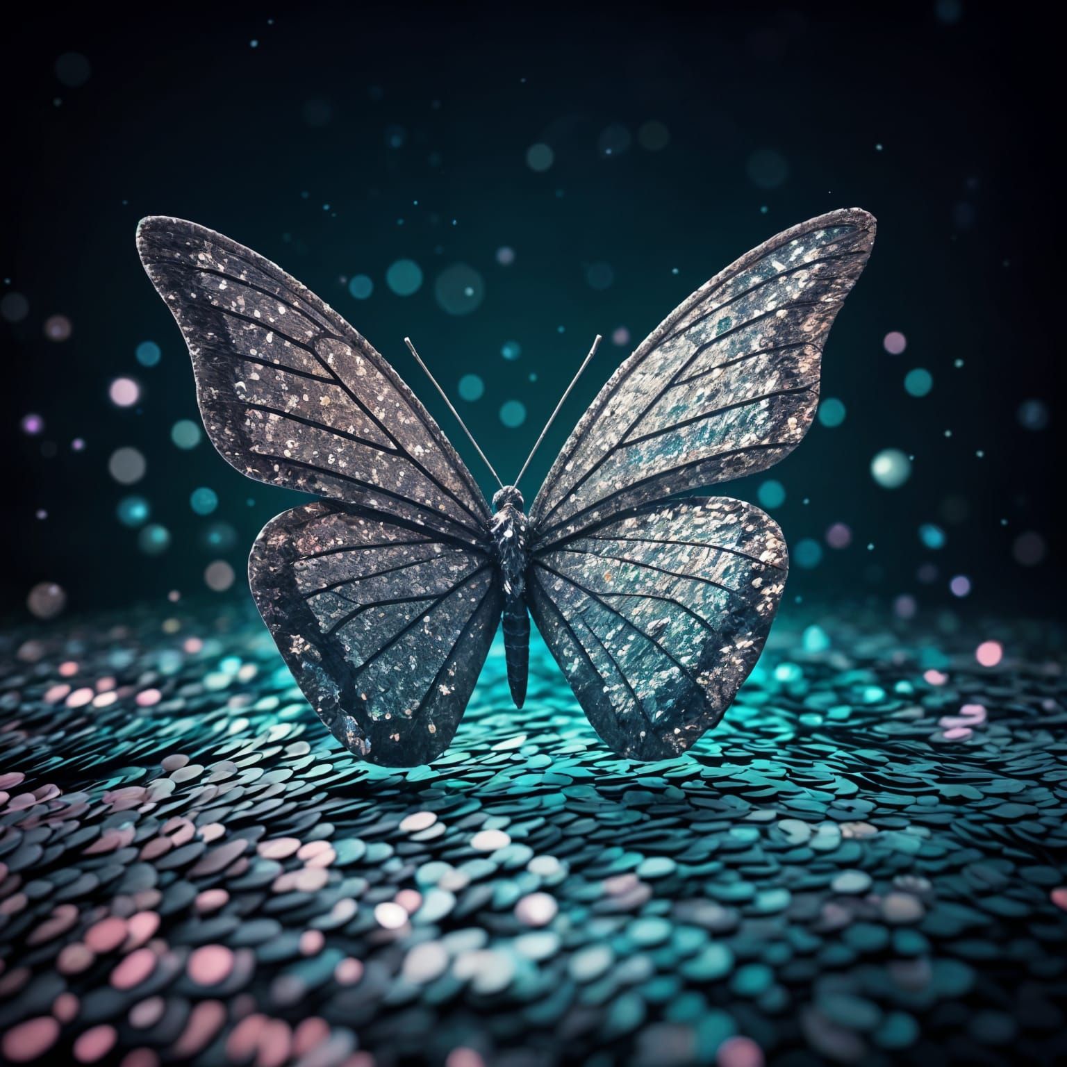 Crystal Silver Butterfly in a Sparkling Garden