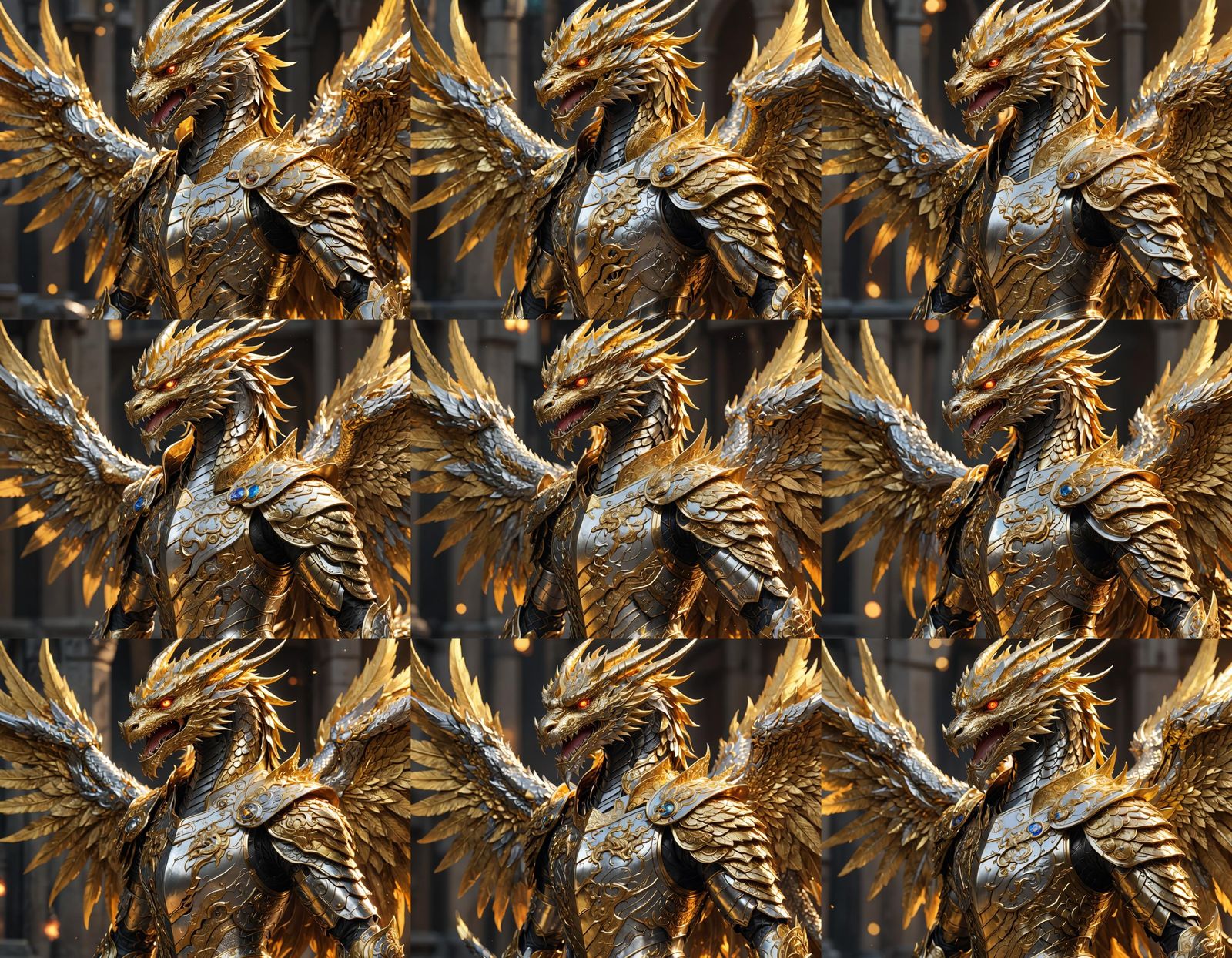 Golden Dragon-Phoenix Hybrid in Anime 3D Style