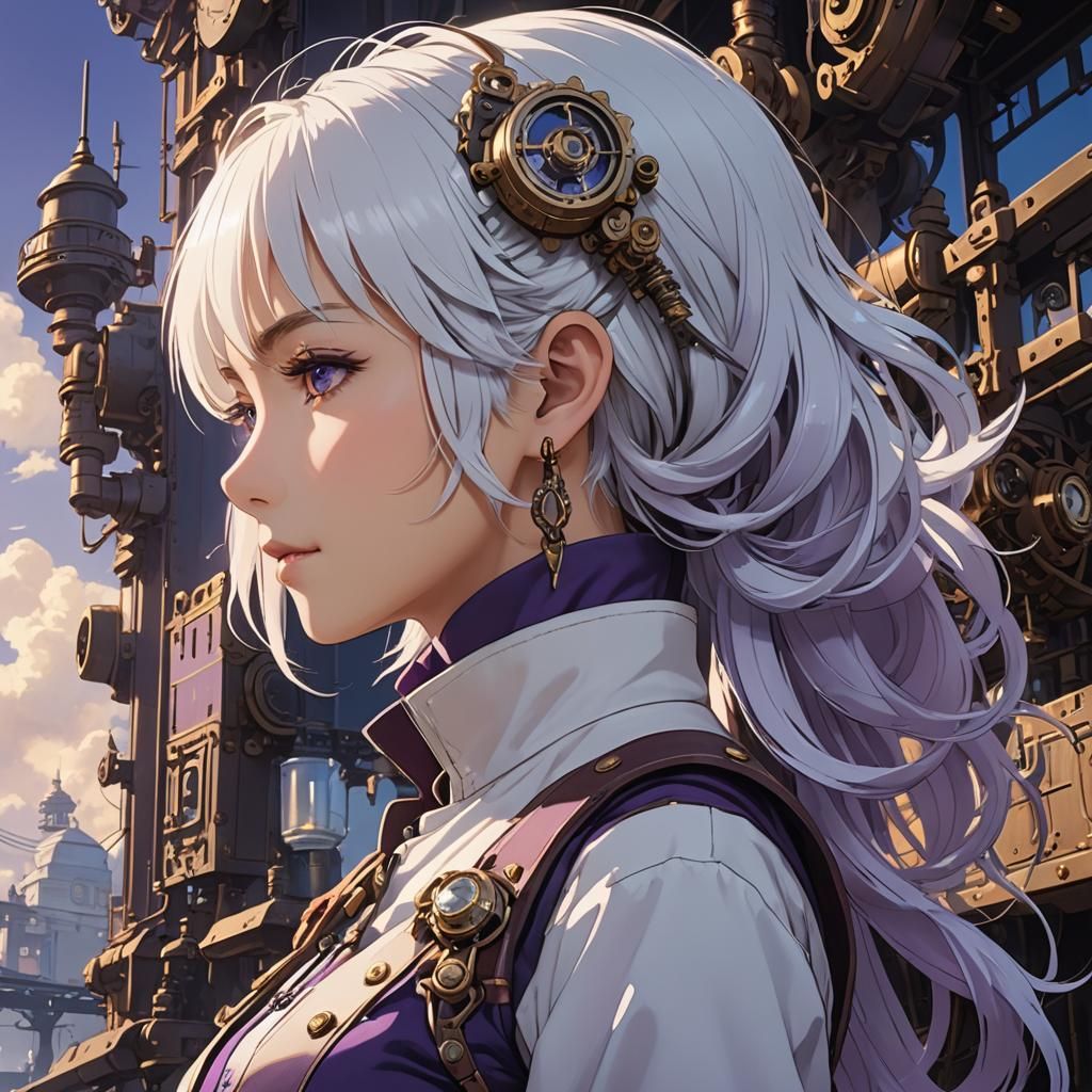 Anime Girl in Steampunk-Japan Fusion, Ghibli Style