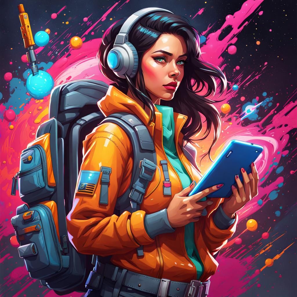 Female Space Engineer in Graffiti Art Style