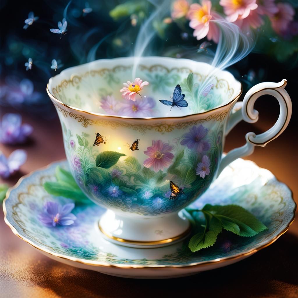 Teacup Miniature Garden in Ethereal Fantasy Style