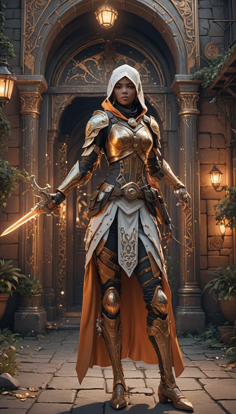 Futuristic Assassin in Pearl Armor, Detailed Concept Art