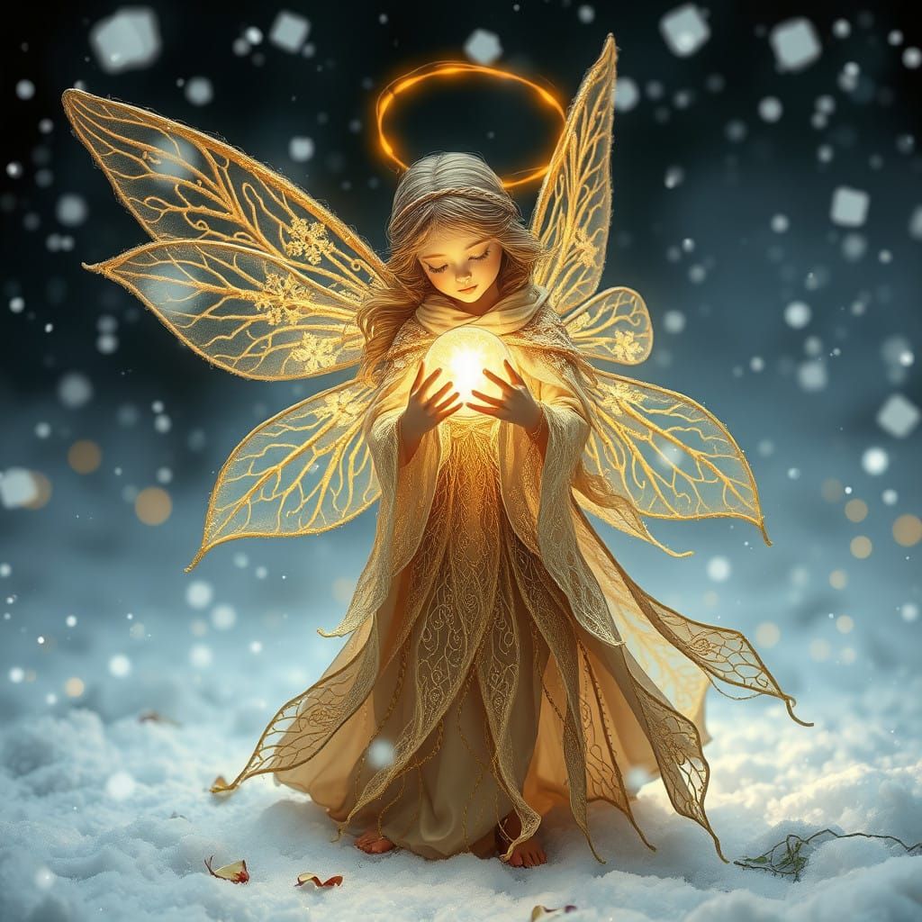 Delicate Winter Fairy in Tactile, Woven Wonderland