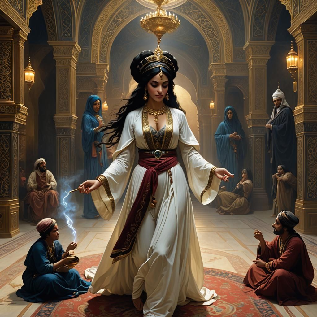 Genie Princess Casting Spell in Arabian Nights Style