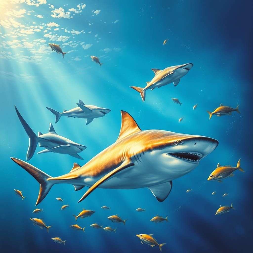 Sharks and Stingrays in a Detailed Underwater Scene