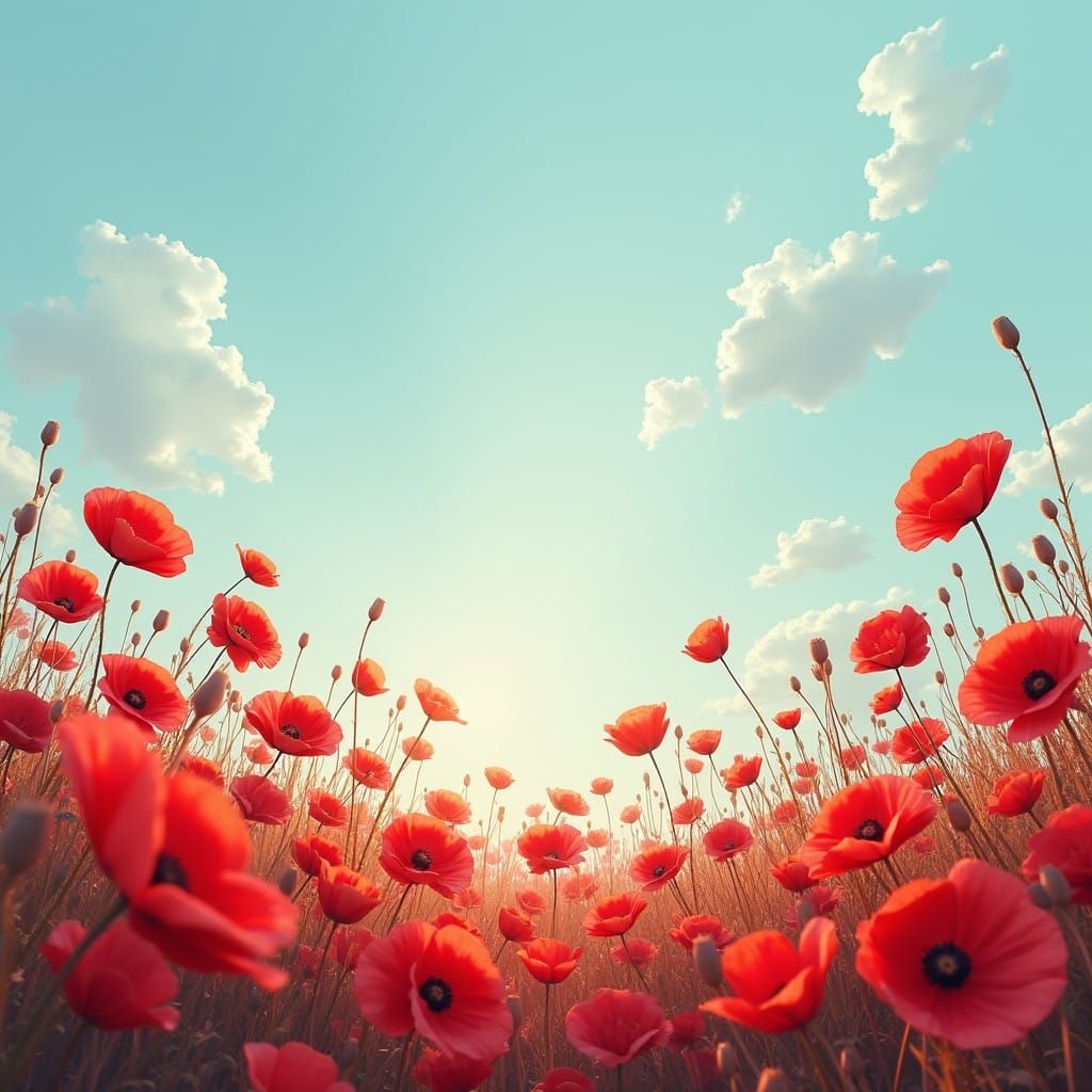 Surreal Poppies Border in Fantasy Concept Art Style