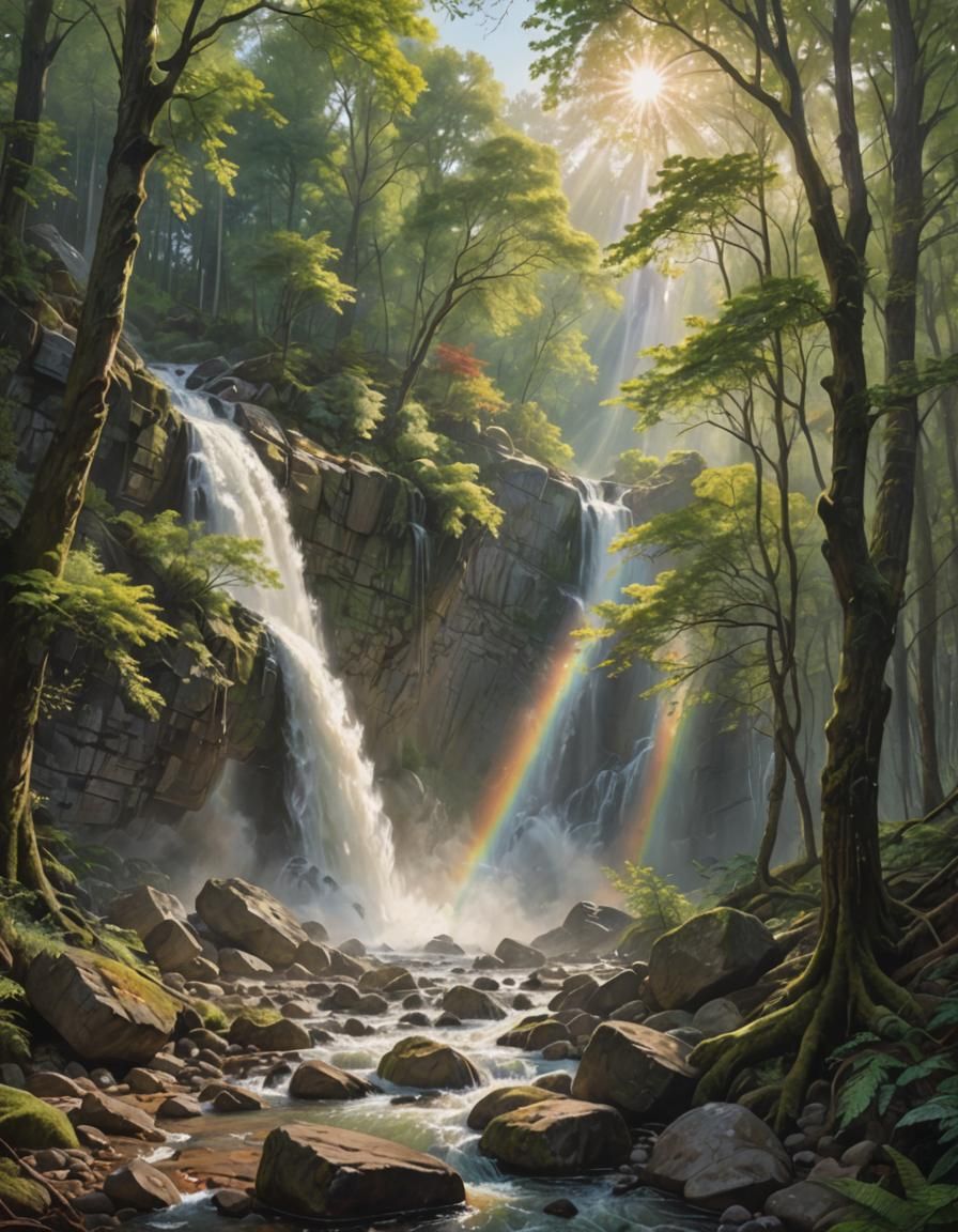 Breathtaking Waterfall Landscape in Emerald and Azure